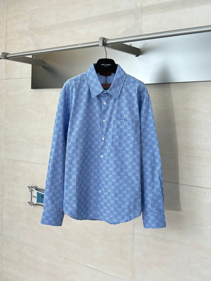 260106New high-quality full-printed jacquard cotton lapel long-sleeved shirt