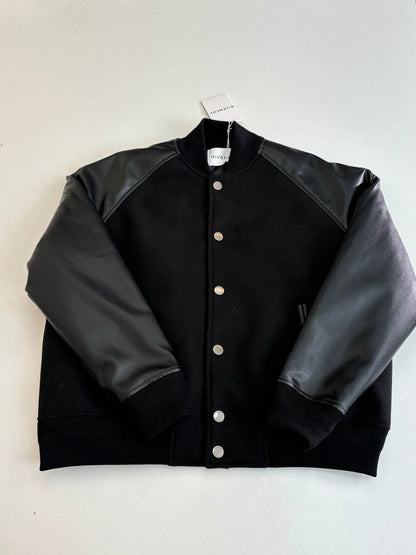 260106 New high-quality solid-color dark wool patchwork button-up baseball jacket