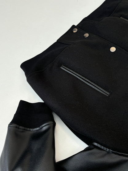 260106 New high-quality solid-color dark wool patchwork button-up baseball jacket