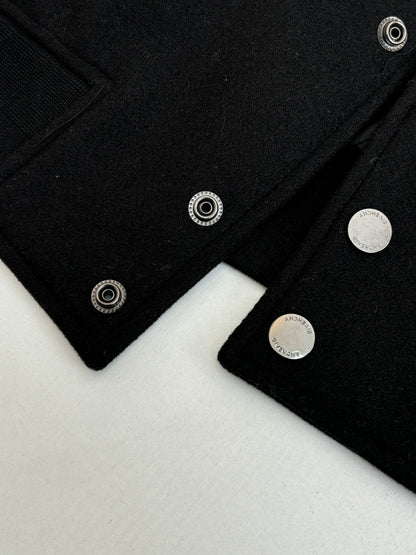 260106 New high-quality solid-color dark wool patchwork button-up baseball jacket