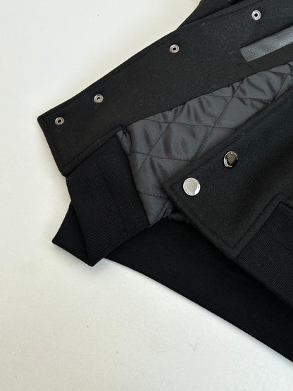 260106 New high-quality solid-color dark wool patchwork button-up baseball jacket