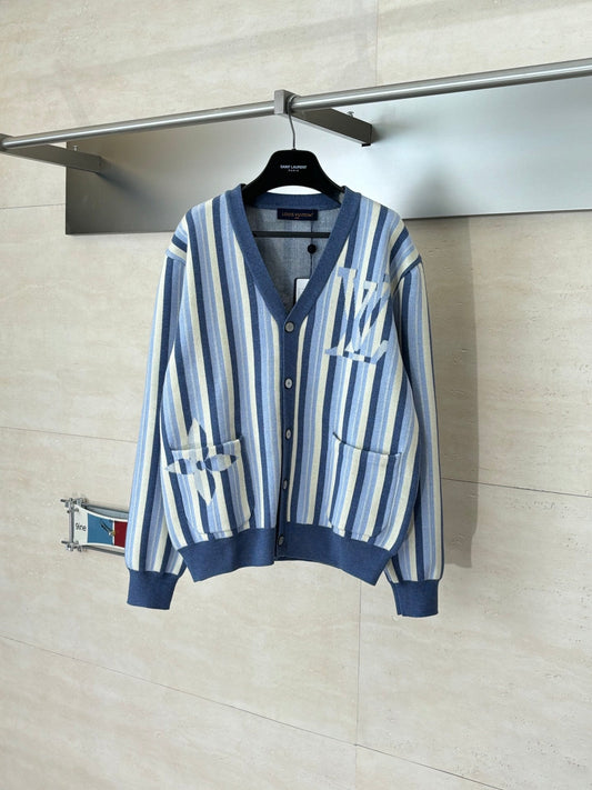 260106 new high-quality striped jacquard single-breasted knitted cardigan