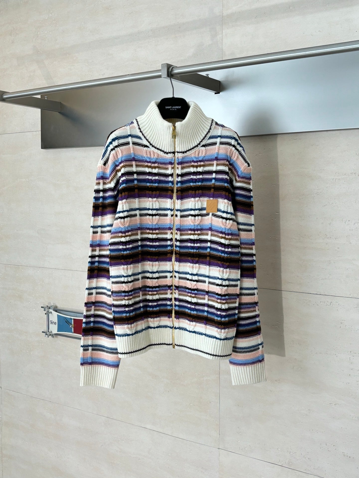 260106 new high-quality striped tweed color-blocking knitted zipper jacket
