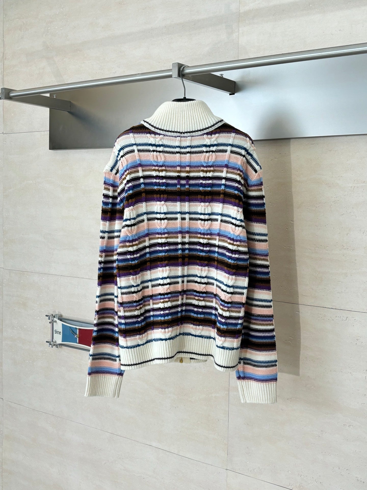 260106 new high-quality striped tweed color-blocking knitted zipper jacket