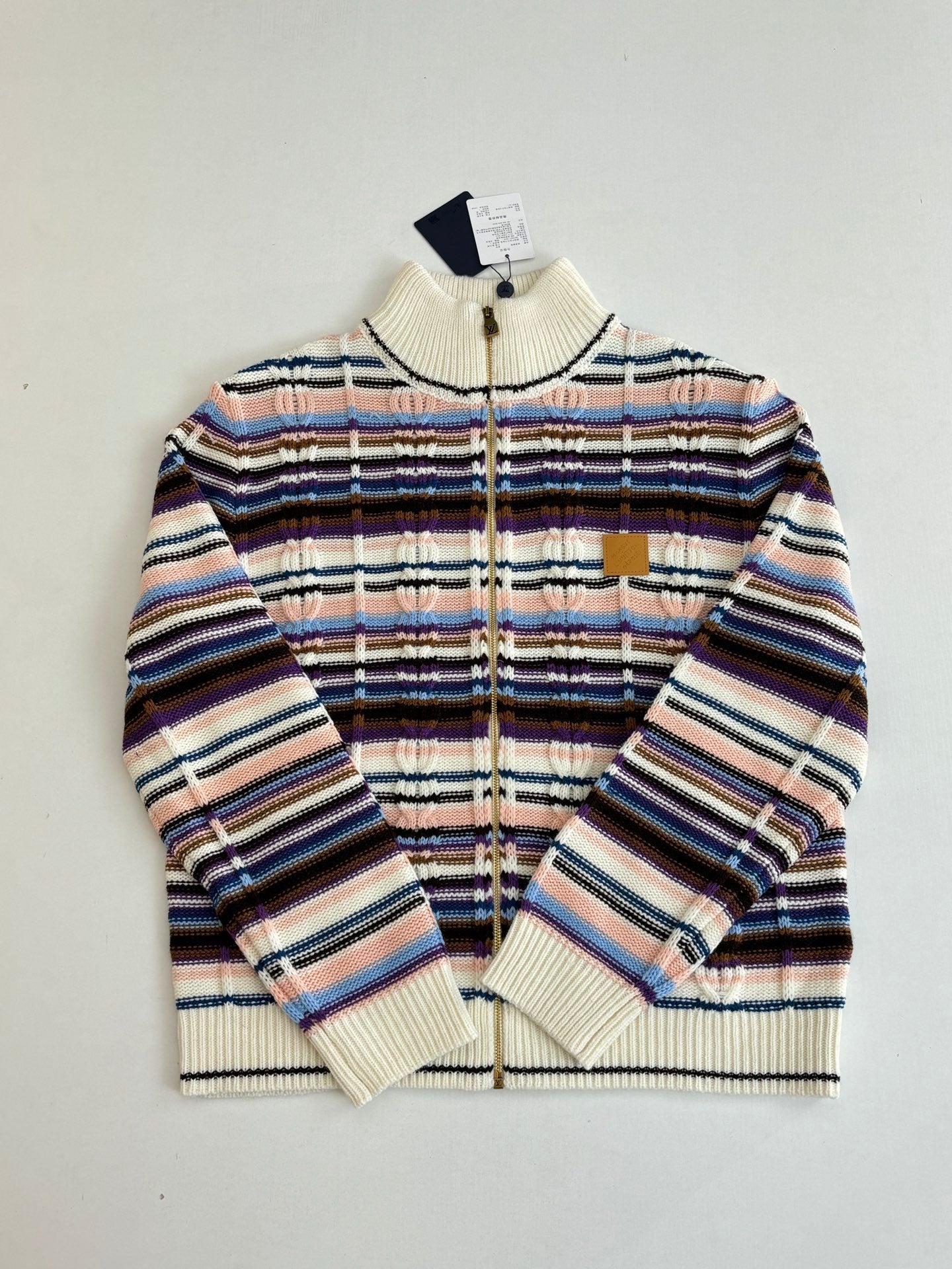 260106 new high-quality striped tweed color-blocking knitted zipper jacket