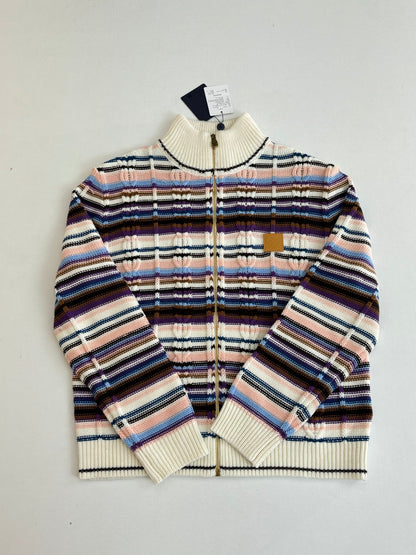 260106 new high-quality striped tweed color-blocking knitted zipper jacket