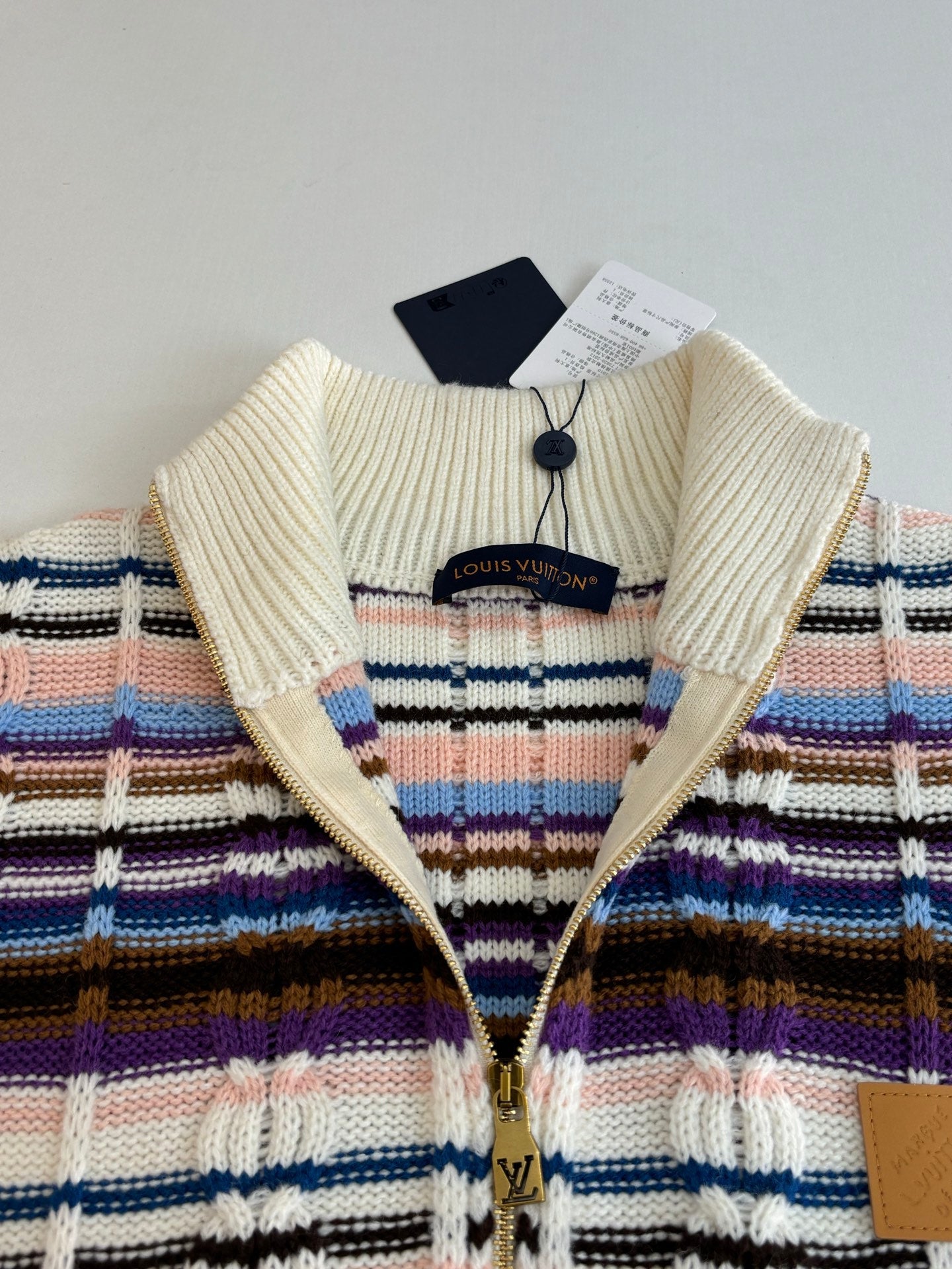260106 new high-quality striped tweed color-blocking knitted zipper jacket
