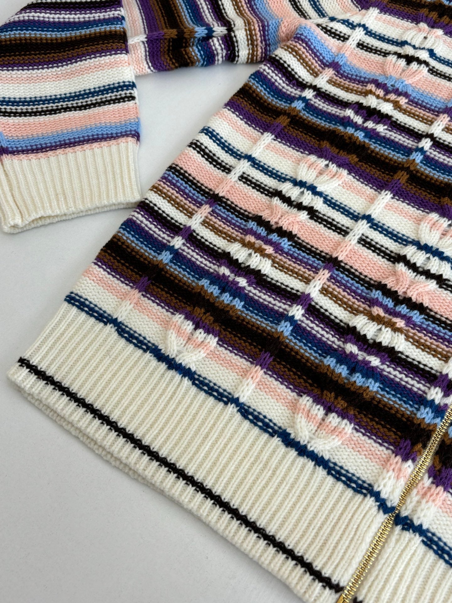 260106 new high-quality striped tweed color-blocking knitted zipper jacket
