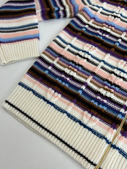 260106 new high-quality striped tweed color-blocking knitted zipper jacket