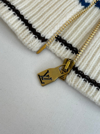 260106 new high-quality striped tweed color-blocking knitted zipper jacket