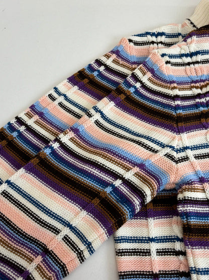 260106 new high-quality striped tweed color-blocking knitted zipper jacket