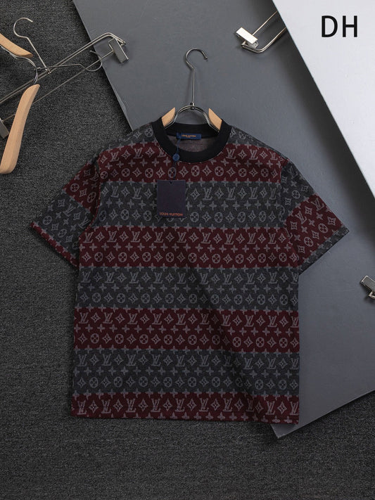 260106 new high-quality full-body color-blocking jacquard striped T-shirt