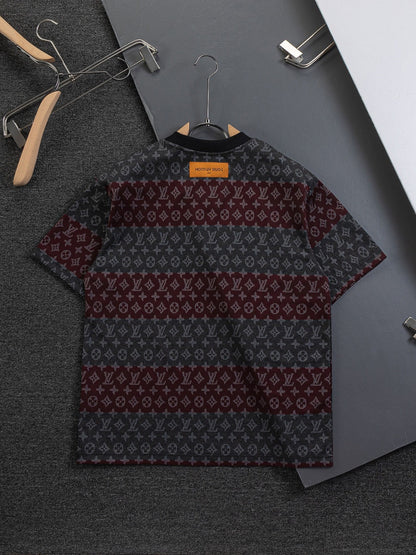 260106 new high-quality full-body color-blocking jacquard striped T-shirt