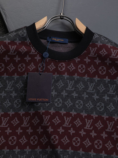 260106 new high-quality full-body color-blocking jacquard striped T-shirt