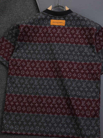 260106 new high-quality full-body color-blocking jacquard striped T-shirt
