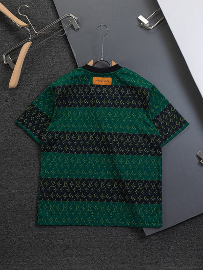 260106 new high-quality full-body color-blocking jacquard striped T-shirt