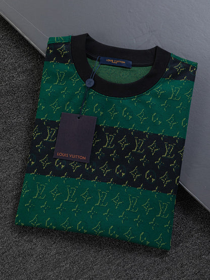 260106 new high-quality full-body color-blocking jacquard striped T-shirt