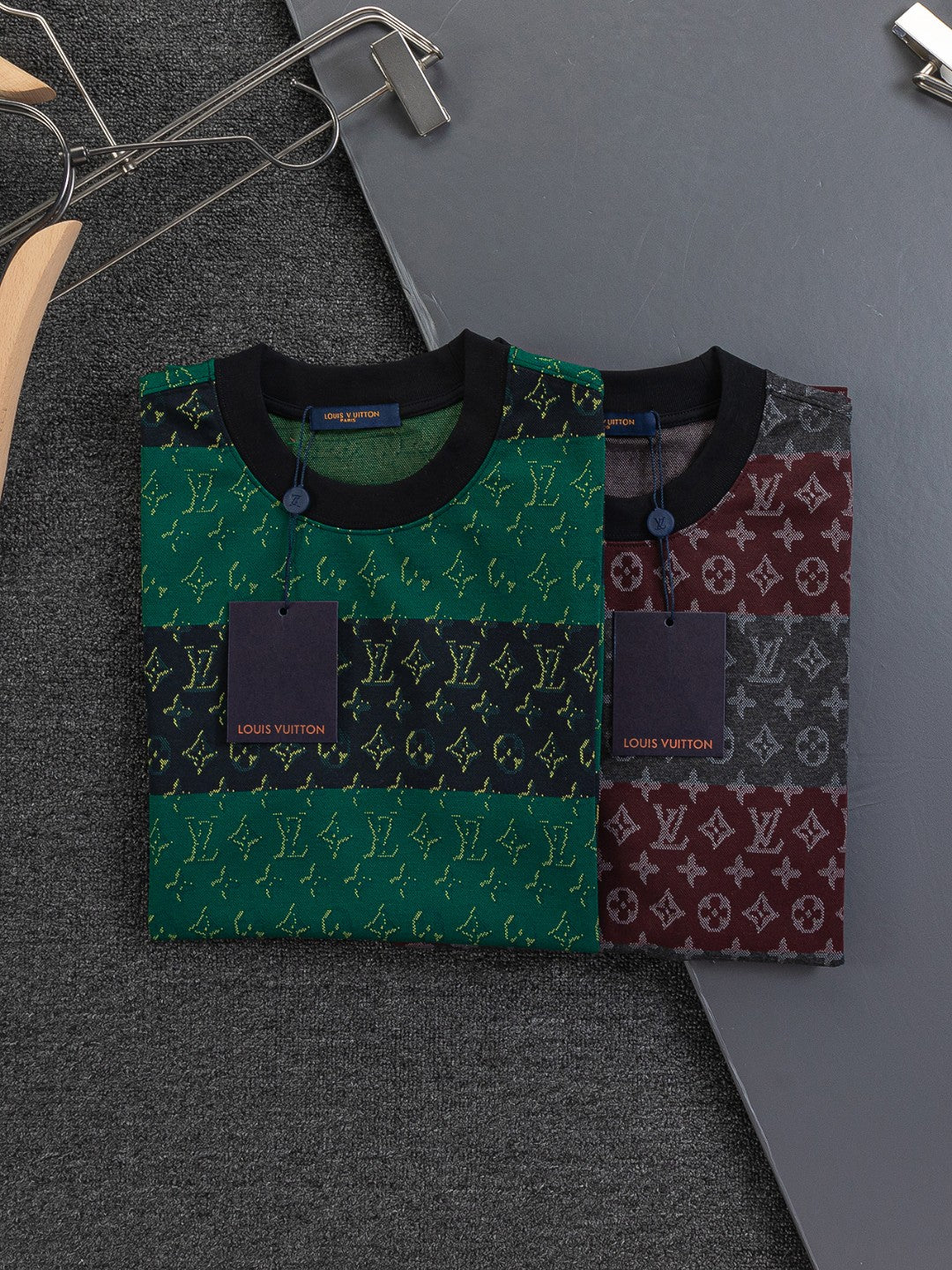260106 new high-quality full-body color-blocking jacquard striped T-shirt