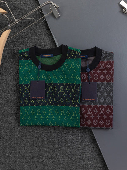 260106 new high-quality full-body color-blocking jacquard striped T-shirt