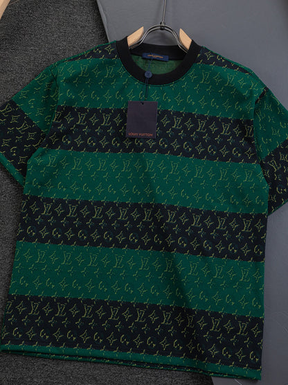 260106 new high-quality full-body color-blocking jacquard striped T-shirt