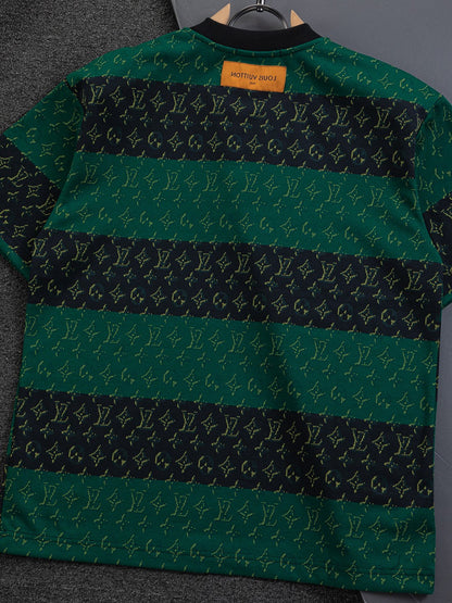 260106 new high-quality full-body color-blocking jacquard striped T-shirt