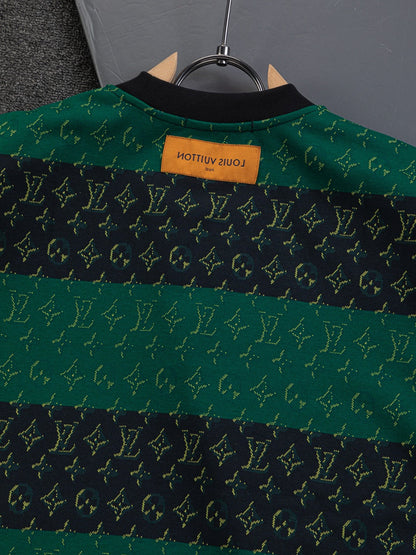 260106 new high-quality full-body color-blocking jacquard striped T-shirt