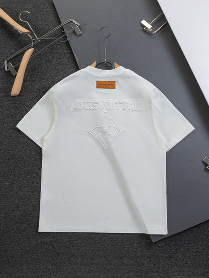 260113 New high-quality distressed same-color patchwork embroidered T-shirt