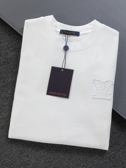 260113 New high-quality distressed same-color patchwork embroidered T-shirt
