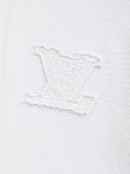 260113 New high-quality distressed same-color patchwork embroidered T-shirt
