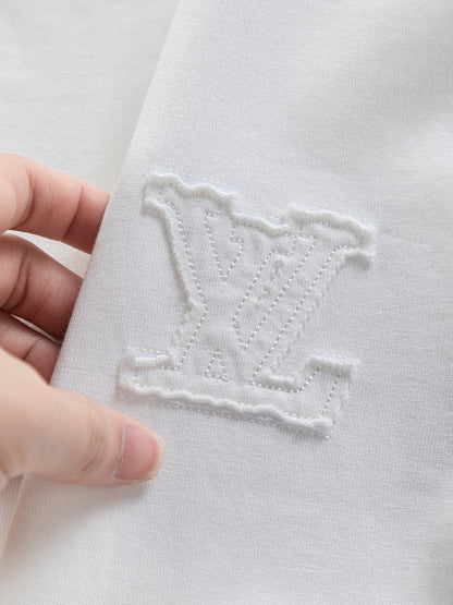 260113 New high-quality distressed same-color patchwork embroidered T-shirt