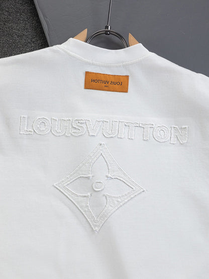 260113 New high-quality distressed same-color patchwork embroidered T-shirt
