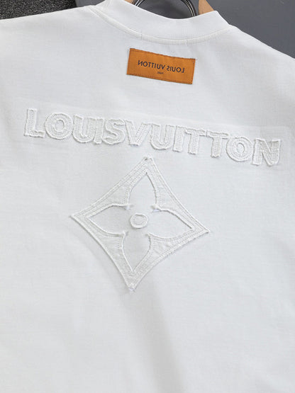 260113 New high-quality distressed same-color patchwork embroidered T-shirt