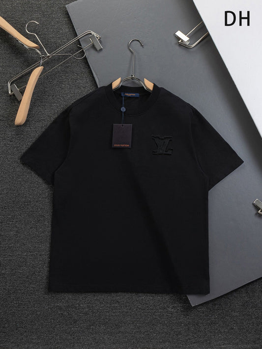 260113 New high-quality distressed same-color patchwork embroidered T-shirt
