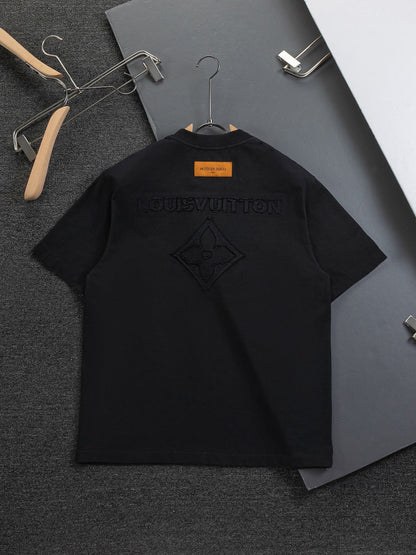 260113 New high-quality distressed same-color patchwork embroidered T-shirt