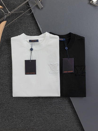 260113 New high-quality distressed same-color patchwork embroidered T-shirt