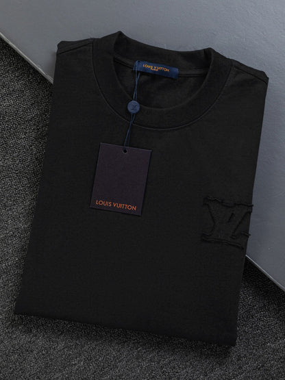 260113 New high-quality distressed same-color patchwork embroidered T-shirt