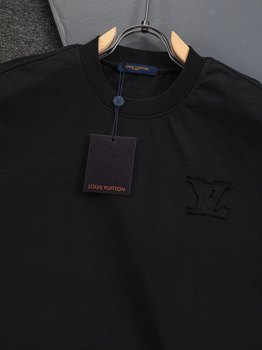 260113 New high-quality distressed same-color patchwork embroidered T-shirt