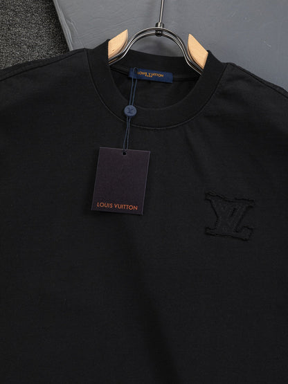 260113 New high-quality distressed same-color patchwork embroidered T-shirt