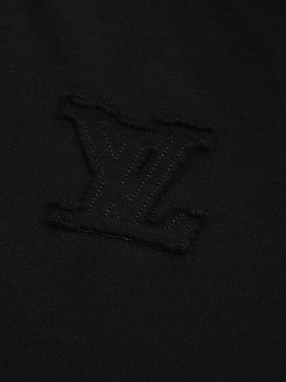 260113 New high-quality distressed same-color patchwork embroidered T-shirt