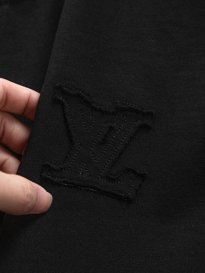 260113 New high-quality distressed same-color patchwork embroidered T-shirt