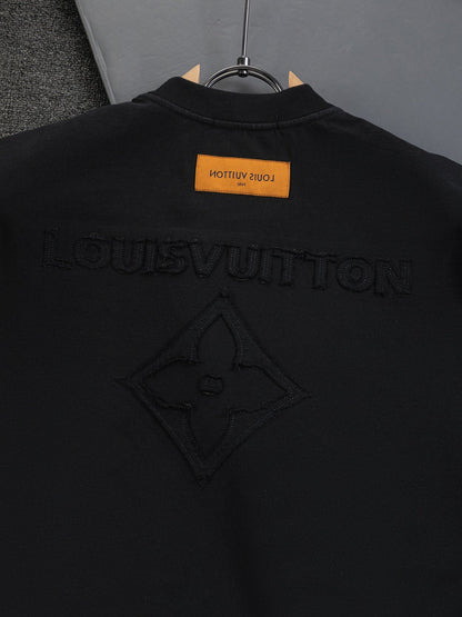 260113 New high-quality distressed same-color patchwork embroidered T-shirt