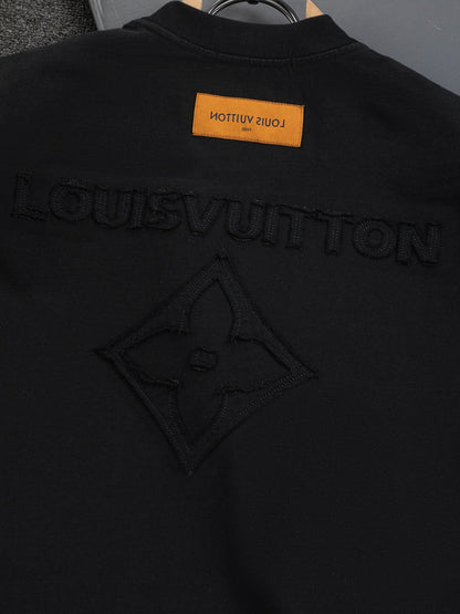 260113 New high-quality distressed same-color patchwork embroidered T-shirt