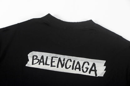 260113 New high-quality classic tape distressed letter T-shirt