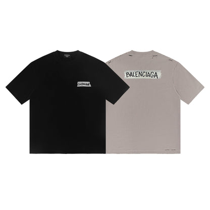 260113 New high-quality classic tape distressed letter T-shirt