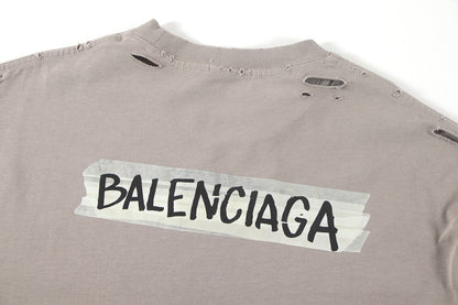 260113 New high-quality classic tape distressed letter T-shirt