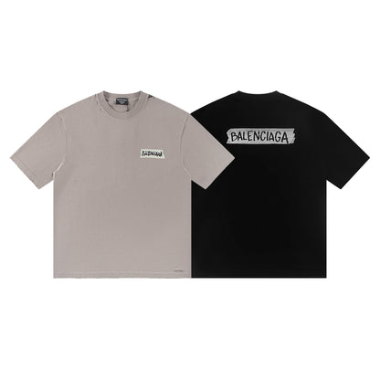 260113 New high-quality classic tape distressed letter T-shirt