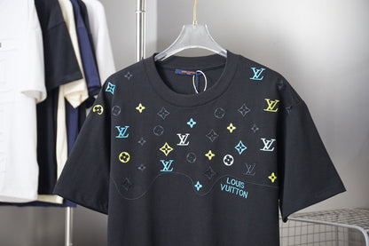260113 New high-quality color-block embroidered T-shirt