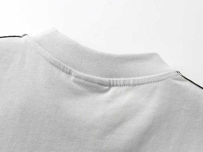 260113 New high-quality striped woven fabric washed snowflake T-shirt