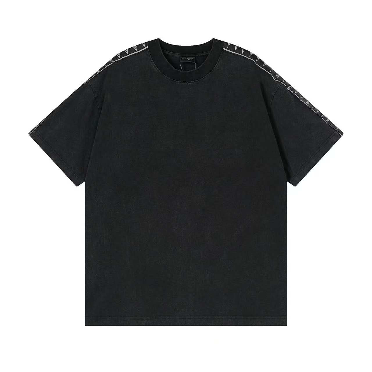 260113 New high-quality striped woven fabric washed snowflake T-shirt