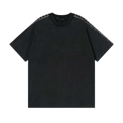 260113 New high-quality striped woven fabric washed snowflake T-shirt